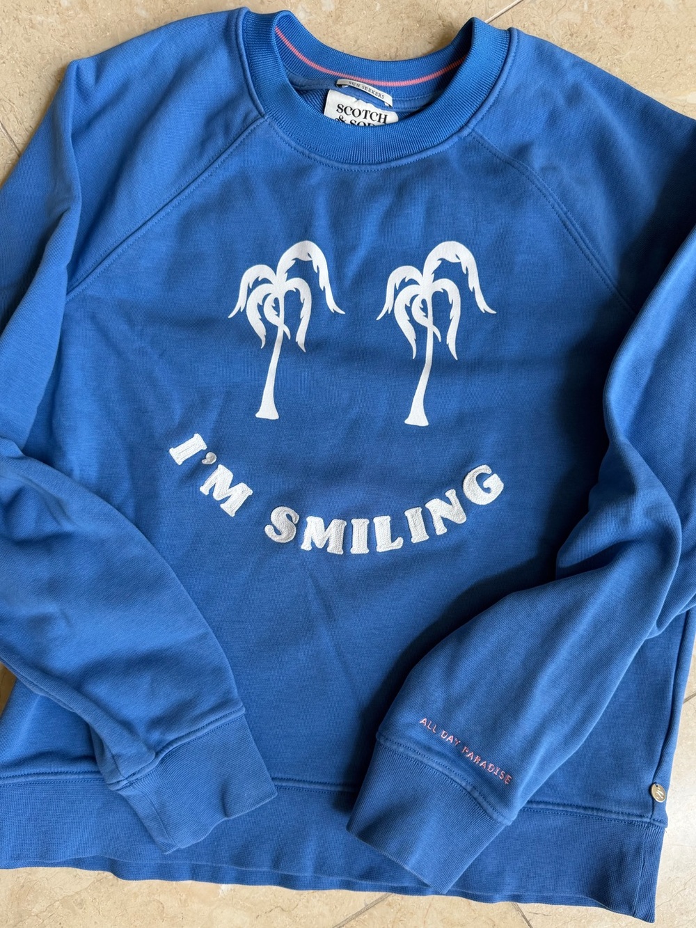 Scotch & Soda Blue "I'm Smiling" Graphic Sweatshirt